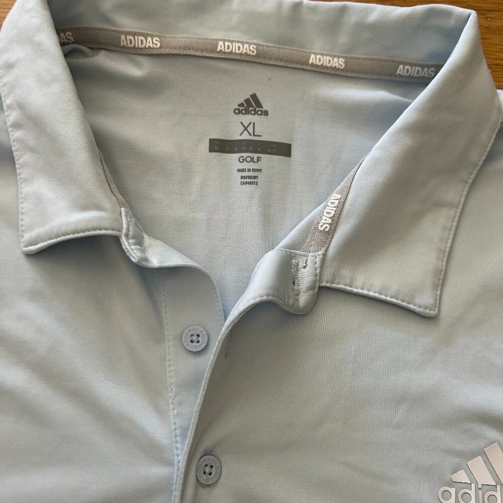 ADIDAS Me's Golf Shirt, Sky Blue, Size XL